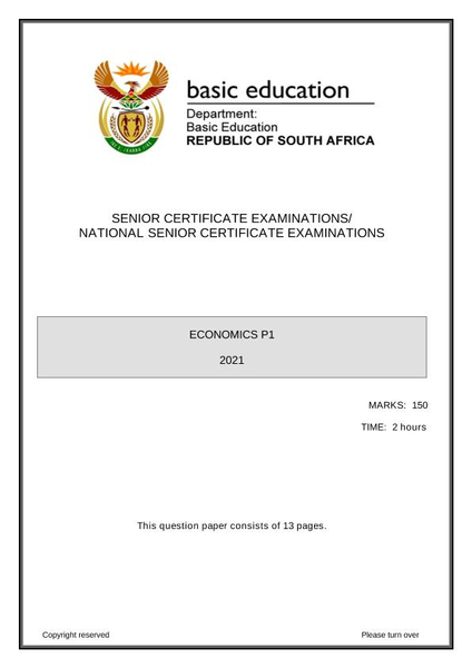 Economics Paper 1 Grade 12 May/ June 2021