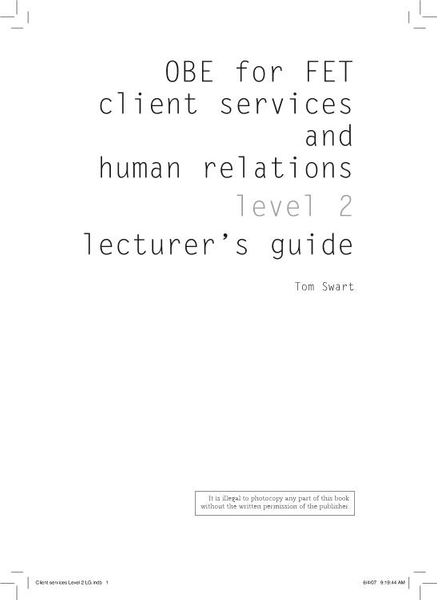 Colleges Client Services and Human Relations Level 2 Lecturer's Guide