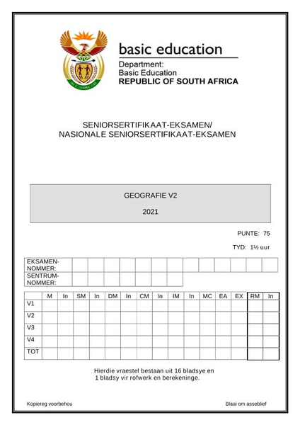 Geografie Vraestel 1 Graad 12  May/June 2022