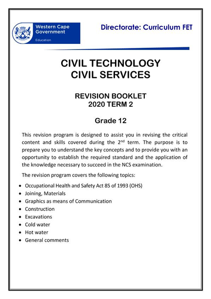 Civil Technology Civil Services Revision Pack Grade 12 Term 2 (CAPS)