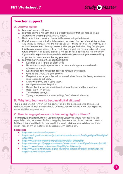 Study and Master FET Phase Worksheet 7 Teacher Support