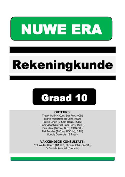 Nuwe Era Rekeningkunde Graad 10 Leerder Boek