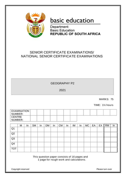 Geography Paper 2 Grade 12 May/June 2021