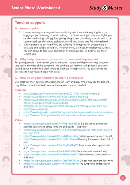 Study and Master Senior Phase Worksheet 6 Teachers Support