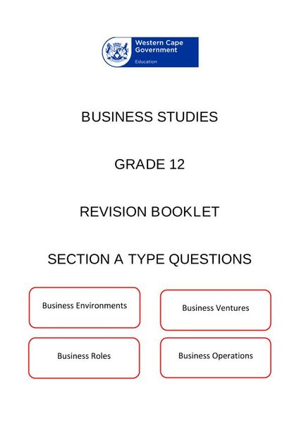 Grade 12 Business Studies: Section A Type Question (CAP)