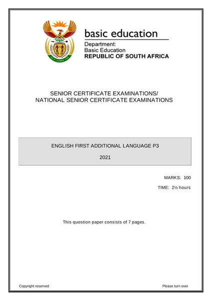 English First Additional Language P3 Grade 12 May 2021
