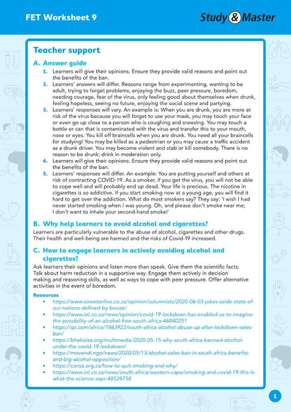 Study and Master FET Phase Worksheet 9 Teacher Support