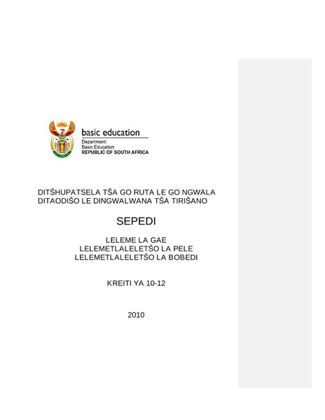 Study Guide: Guideline for teaching and writing essays and transactional texts Sepedi Grade 10 - 12