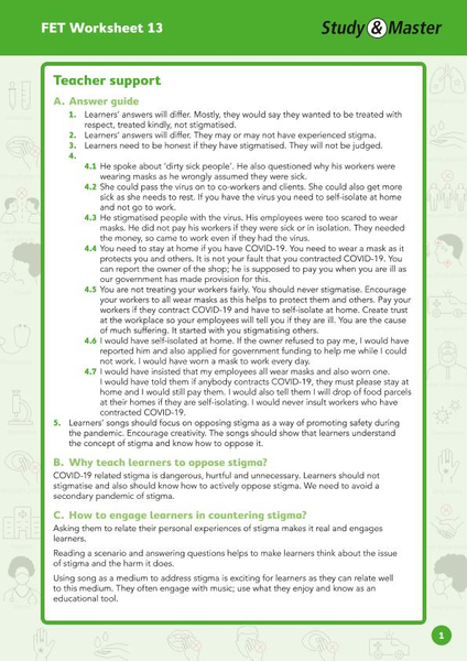 Study and Master FET Phase Worksheet 13 Teacher Support