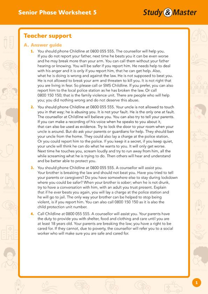Study and Master Senior Phase Worksheet 5 Teachers Support
