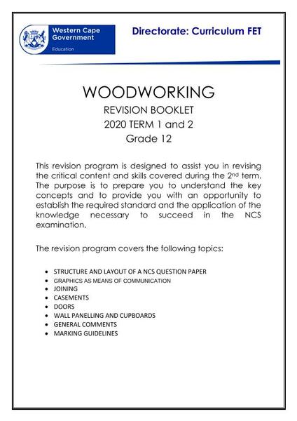 Civil Technology Woodworking Revision Pack Grade 12 Term 2 (CAPS)