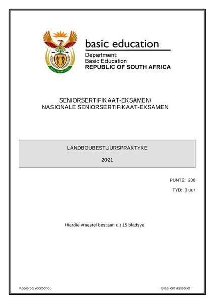 Landboubestuurspraktyke Graad 12 Mei 2021