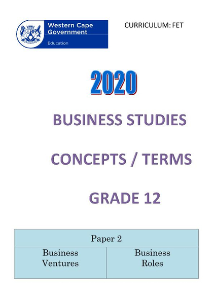Grade 12 Business Studies: Concepts Paper 2 (FET)