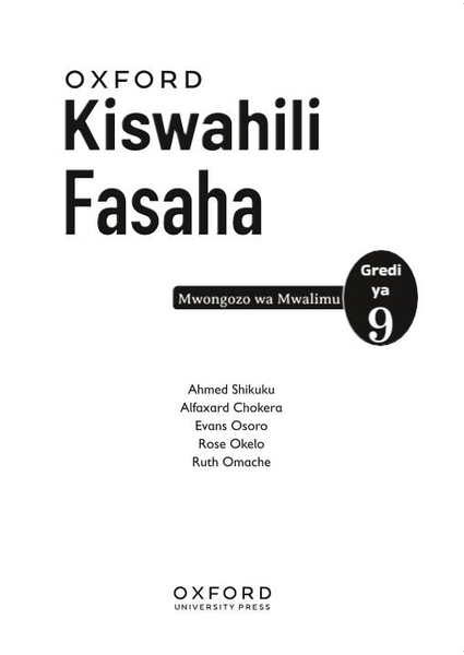 Kiswahili Fasaha Mwongozo wa Mwalimu, Gredi ya 9 2024 Edition