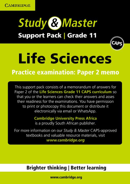 Study & Master Life Sciences Grade 11 Practice examination: Paper 2 memo