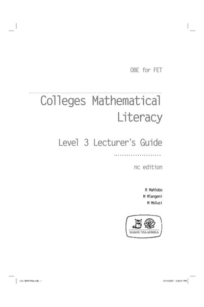 Mathematical Literacy Level 3 Lecturer's Guide