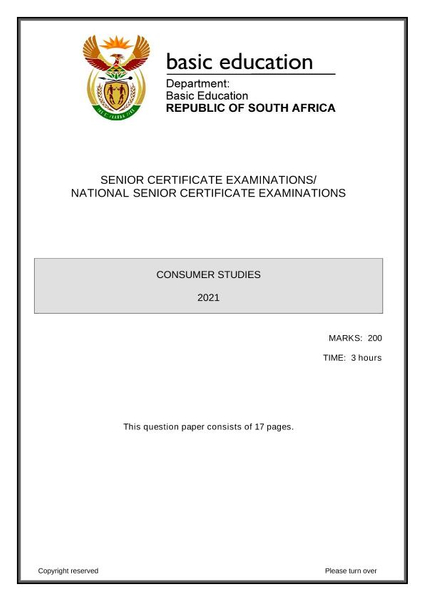 Consumer Studies Paper 1 Grade 12  May/June 2021