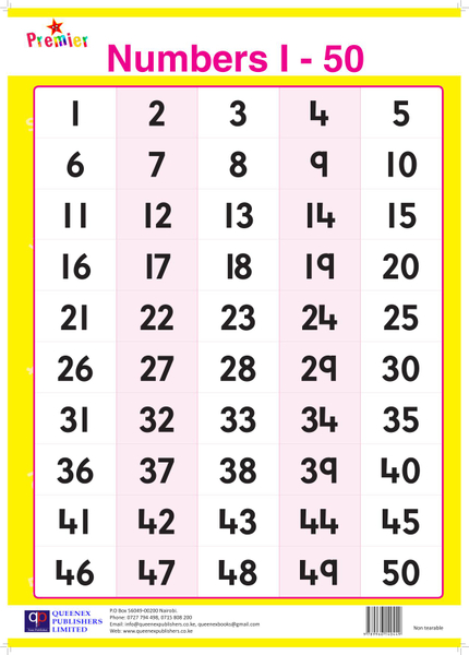 Premier Numbers 1-50 Chart