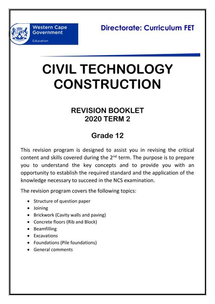 Civil Technology Construction Revision Pack Grade 12 Term 2 (FET)