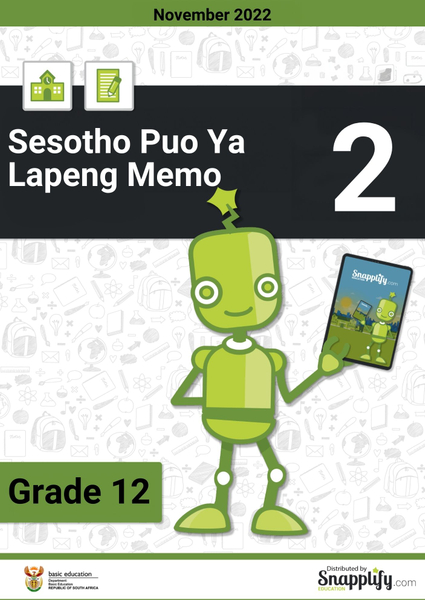 Sesotho Puo Ya Lapeng Paper 2 Memo Kerete 12 Pudungwana 2022