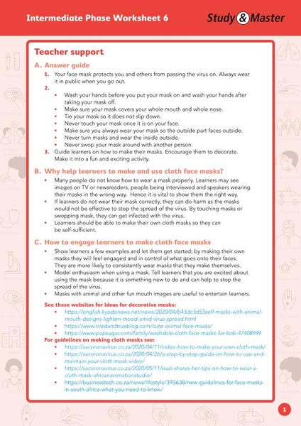 Study and Master Intermediate Phase Worksheet 6 Teachers Support