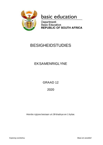 Besigheidstudies: Eksamenriglyne Graad 12 2019 (CAPS)