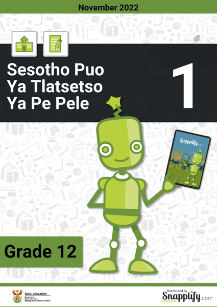 Sesotho Puo Ya Tlatsetso Ya Pe Pele Paper 1 Kerete 12 Pudungwana 2022
