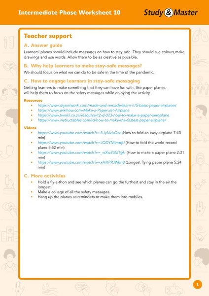 Study and Master Intermediate Phase Worksheet 10 Teachers Support