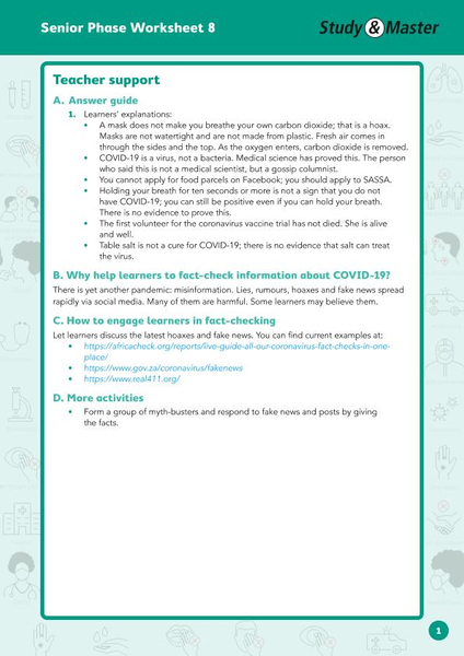 Study and Master Senior Phase Worksheet 8 Teachers Support