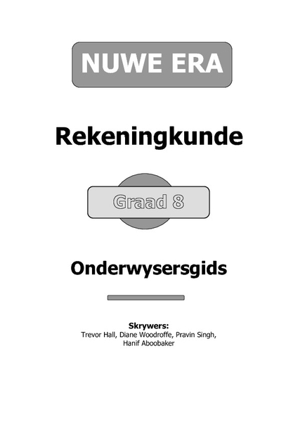 Nuwe Era Rekeningkunde Graad 8 - Onderwysersgids