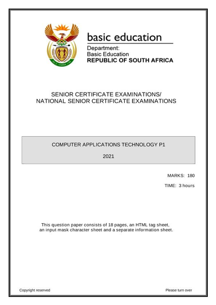 Computer Applications Technology Paper 1 Grade 12 May/June 2021