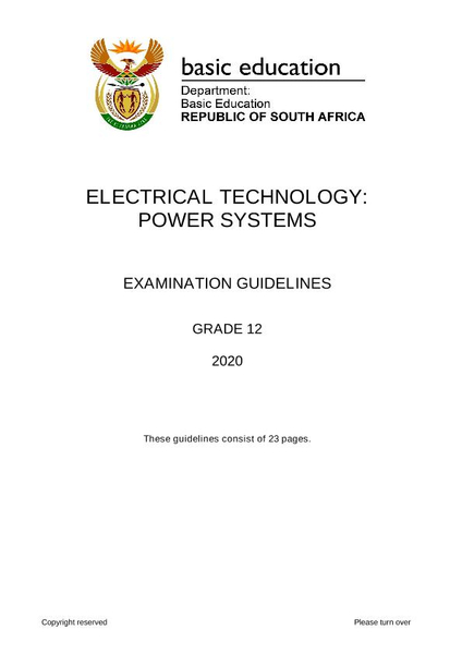 Electrical Technology Graad 12 Exam Guidelines 2020 (Power Systems) Eng (CAPS)