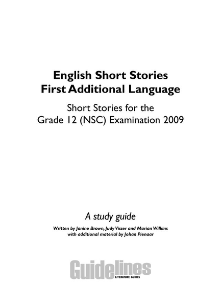 English Short Stories First Additional Language 2009: A Study Guide