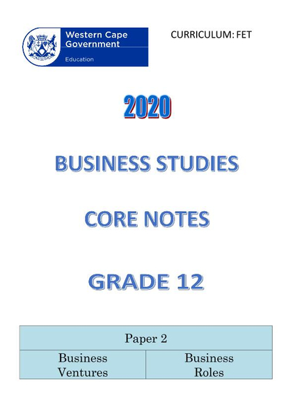 Grade 12 Business Studies: Ventures & Business Roles (FET)