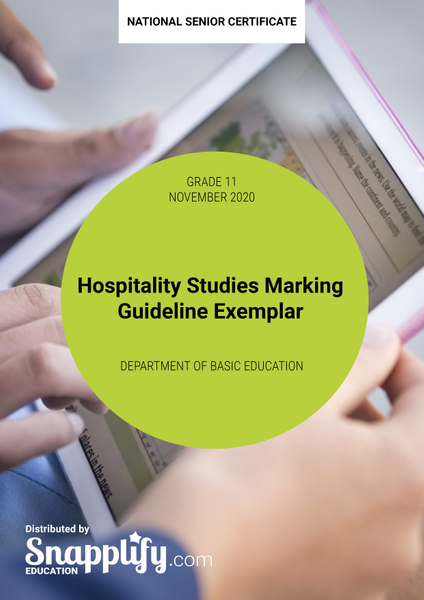Hospitality Studies Marking Guideline Exemplar Grade 11 November 2020