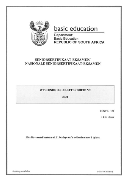 Wiskundige Geletteredheid Vraestel 2 Graad 12 Mei 2021