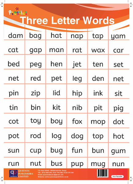Premier Three Letter Words Chart