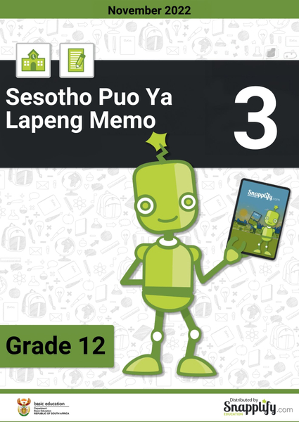 Sesotho Puo Ya Lapeng Paper 3 Memo Kerete 12 Pudungwana 2022