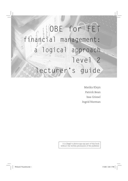 Colleges Financial Management Level 2 Lecturer's Guide