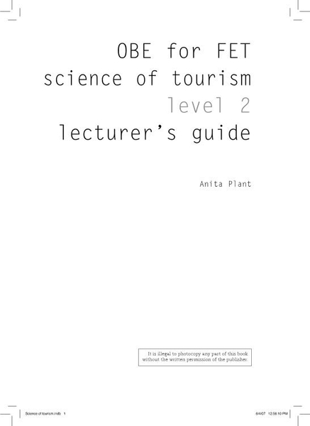 Colleges Science of Tourism Level 2 Lecturer's Guide