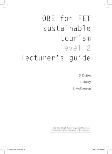 Colleges Sustainable Tourism in South Africa Level 2 Lecturer's Guide