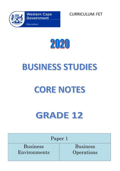 Grade 12 Business Studies Business Environments (FET)