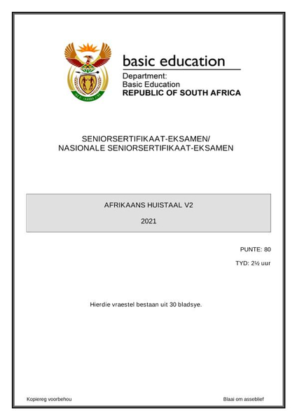 Afrikaans Huistaal V2 Graad 12 Mei 2021