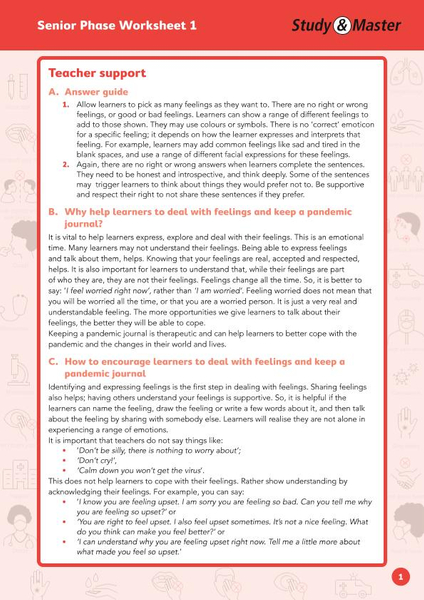 Study and Master Senior Phase Worksheet 1 Teachers Support