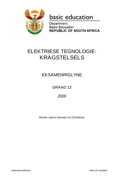 Electrical Technology Graad 12 Exam Guidelines 2020 (Power Systems) Afr (1) (CAPS)