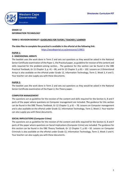 Graad 12 IT Revision Package Term 2 2020 (CAPS