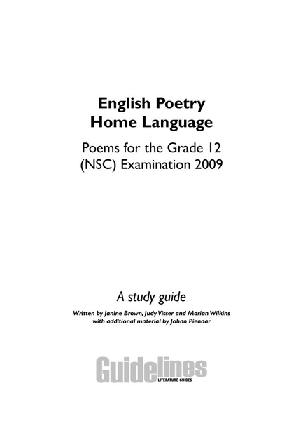 English Poetry Home Language 2009: A Study Guide