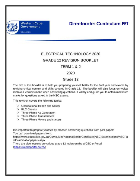 Electrical Technology Revision Pack Grade 12_Term 2 (FET)