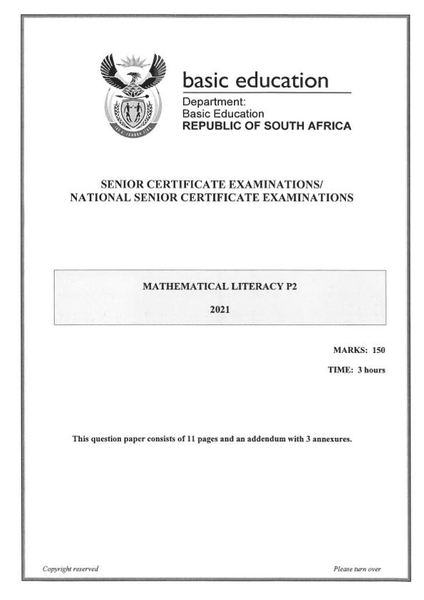 Mathematical Literacy Paper 2  Grade 12 May 2021