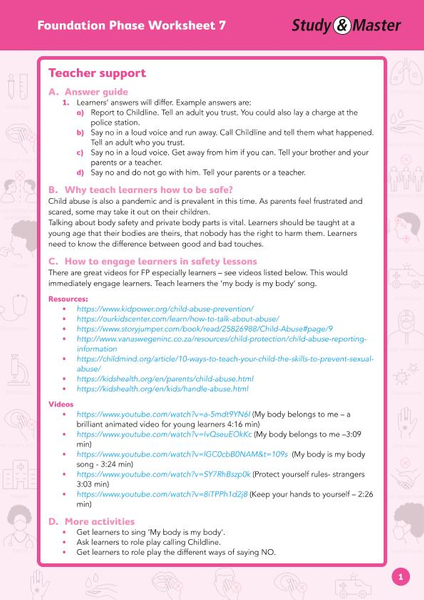Study and Master Foundation Phase Worksheet 7 Teachers Support